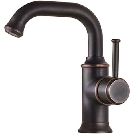 Robinet lavabo monotrou noir avec bec pivotant et commande unique – montage sur plage, finition mate, hauteur courte
