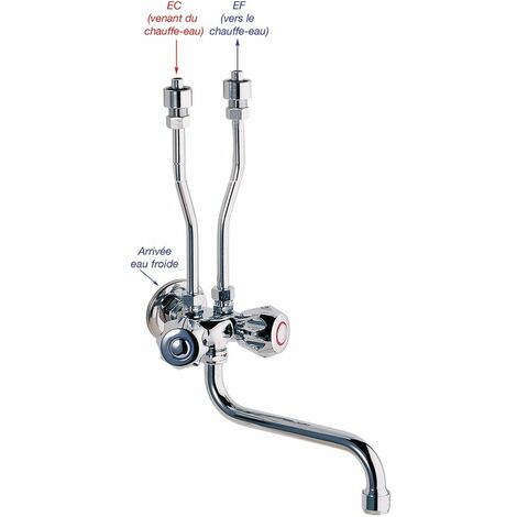 Robinet lavabo mural chromé – Mélangeur à écoulement libre avec bec orientable – Compatible chauffe-eau jusqu'à 30L – Installation facile – P-Pro