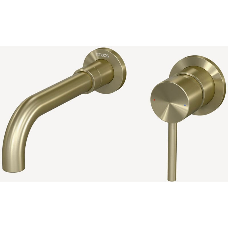 Mitigeur lavabo mural Doré brossé - Corbeau