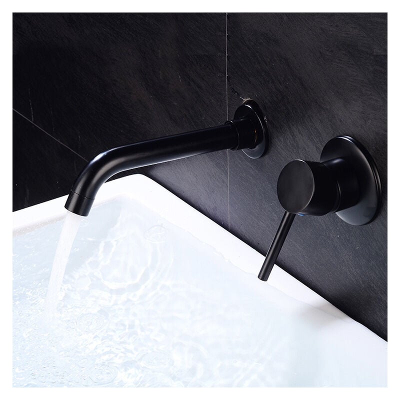 Robinet Lavabo Mural, Mitigeur Robinet Salle de Bains en Laiton, Noir Mat