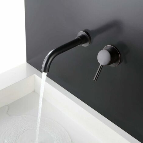 Robinet Lavabo Mural, Mitigeur Robinet Salle de Bains en Laiton, Noir Mat