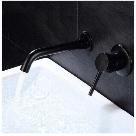 Robinet Lavabo Mural , Mitigeur Robinet Salle de Bains en Laiton, Noir Mat