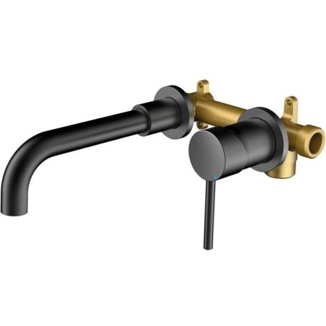 Robinet lavabo mural noir – Mélangeur encastré à 360° – Bec pivotant – Valve céramique anti-goutte – Mousseur à économie d'eau