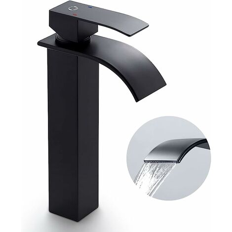 Robinet Lavabo Noir Haut Cascade avec Bec Haut Mitigeur Lavabo Noir Cascade Haut Robinetterie Salle de Bain Noir Cascade Mitigeur Salle de Bain Noir en Inox