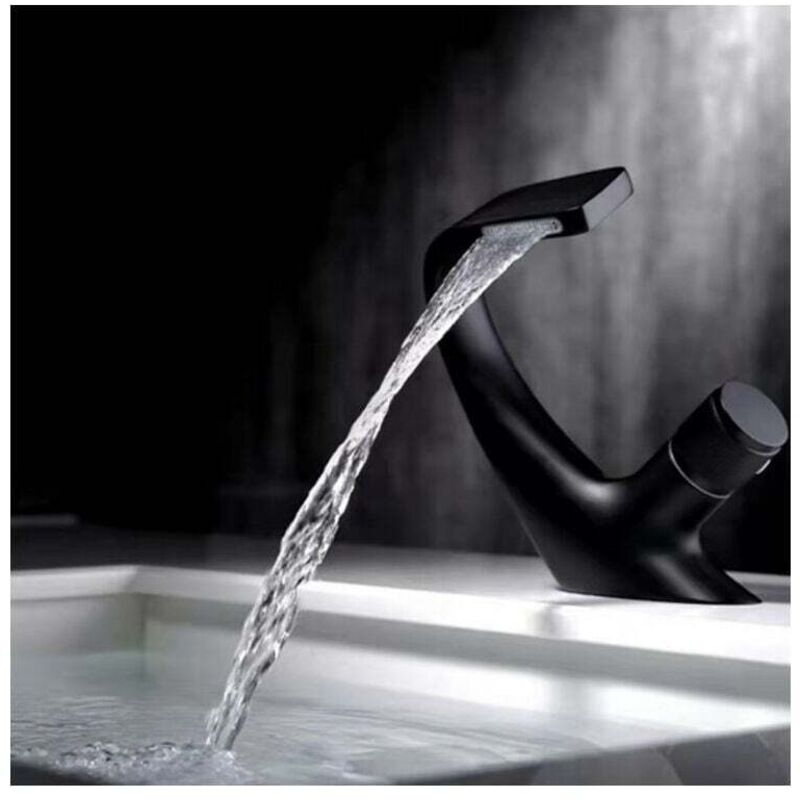 Tuserxln - Robinet Lavabo Noir-Mitigeur de Salle de Bain-Robinet Cascade pour Vasque Solide-Robinetterie de Super Qualité(Noir)A