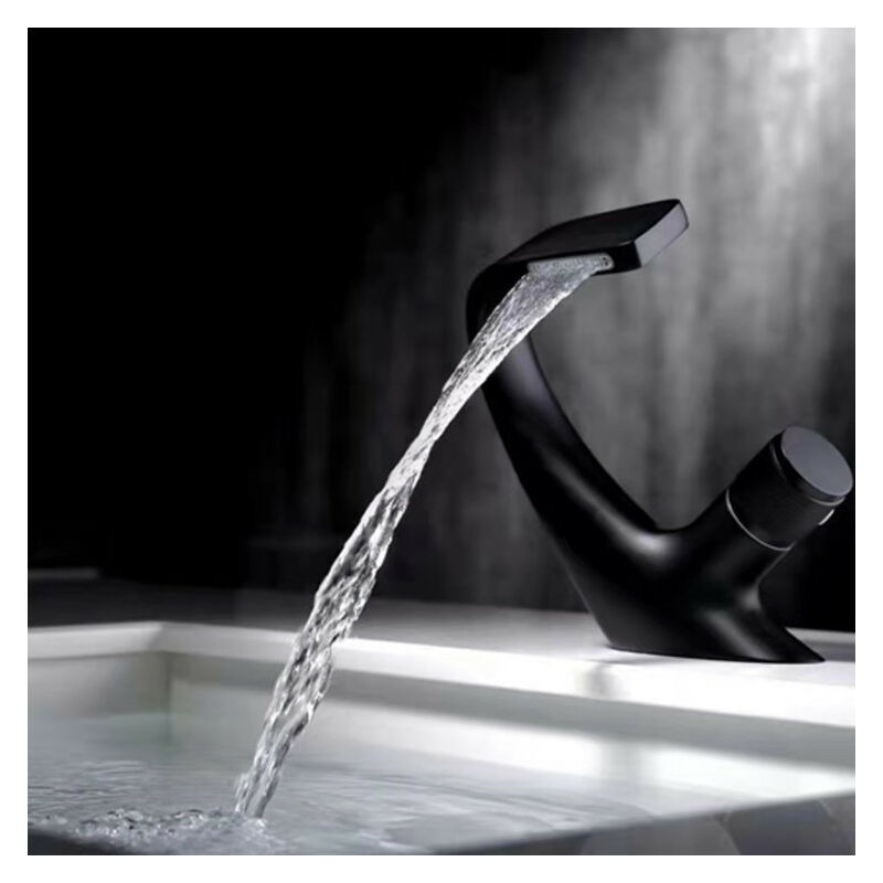 Robinet Lavabo Noir-Mitigeur de Salle de Bain-Robinet Cascade pour Vasque Solide-Robinetterie de Super Qualité（Noir）A