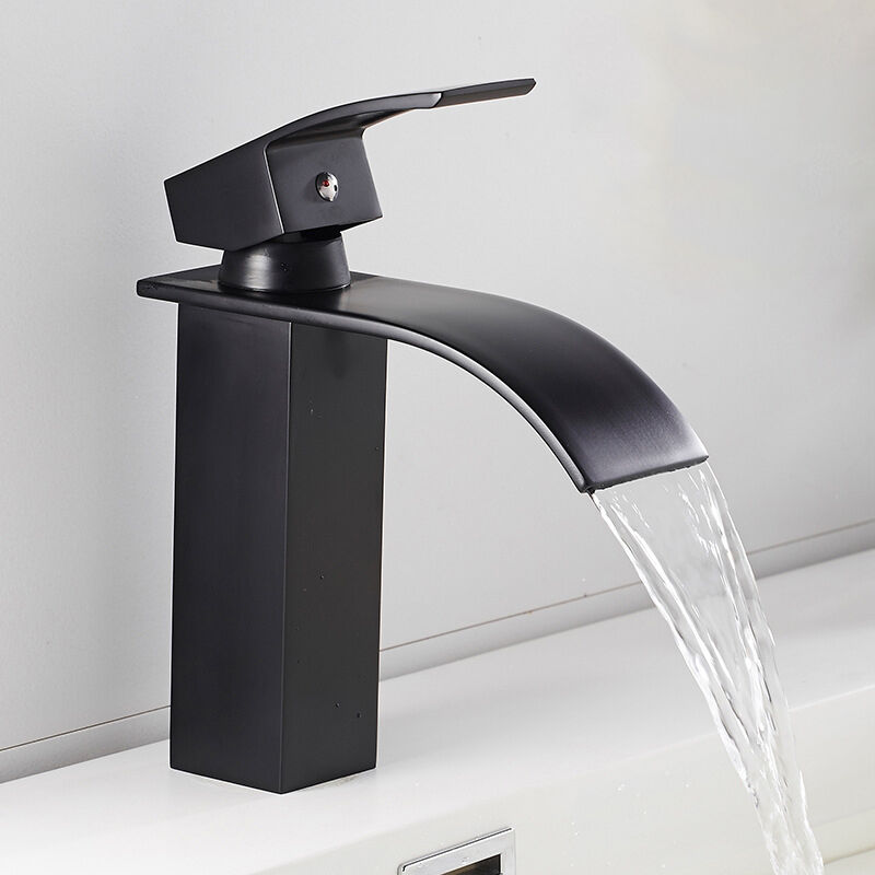 Hklffja - Robinet Salle de Bain Noir, Mitigeur Lavabo Cascade pour Avec une Hauteur de Bec de 120 MM,Mitigeur Lavabo Salle de Bain en Laiton Design