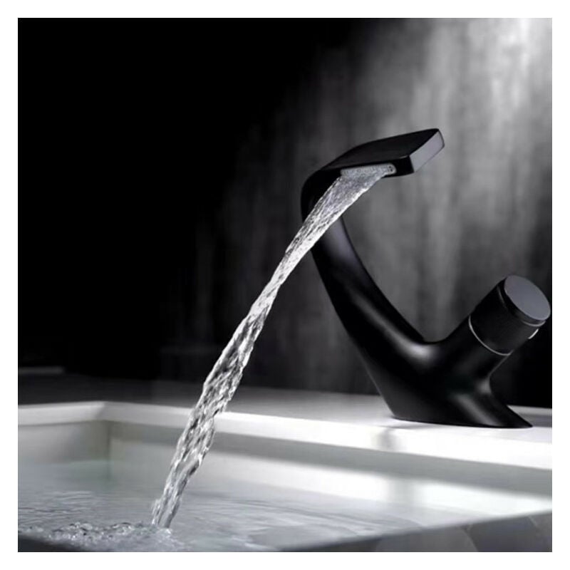 Robinet Lavabo Noir-Mitigeur de Salle de Bain-Robinet Cascade pour Vasque Solide-Robinetterie de Super Qualité(Noir)A