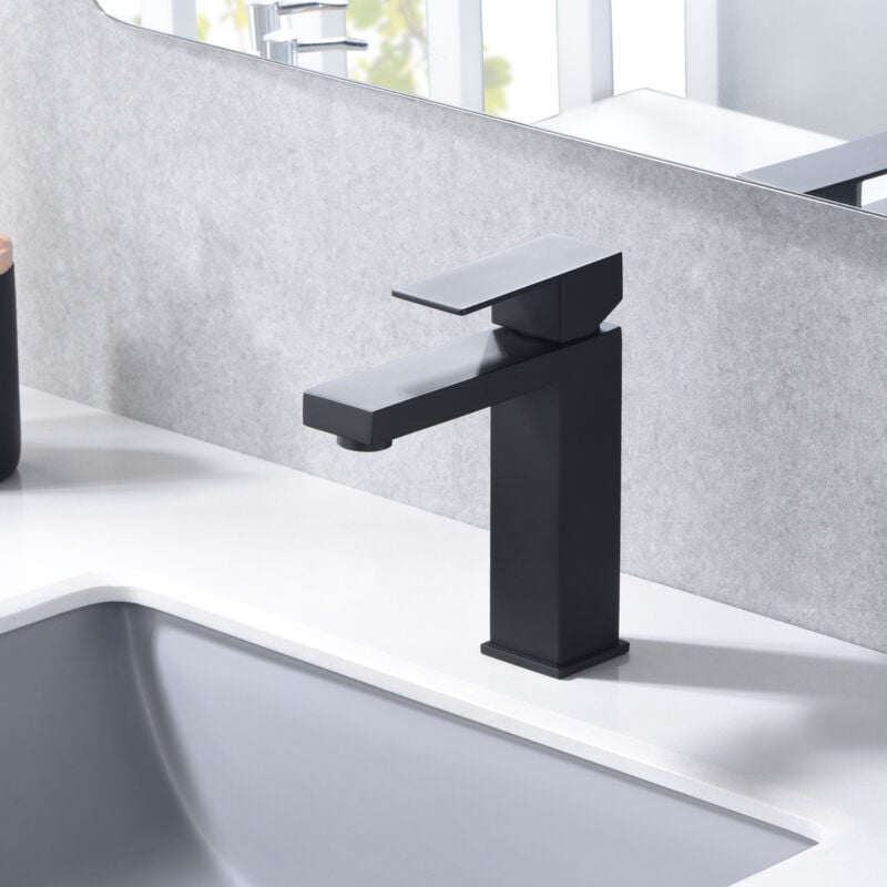 Sumerain - Mitigeur de Lavabo noir mat à Levier Unique, Robinet salle bain en acier inoxydable