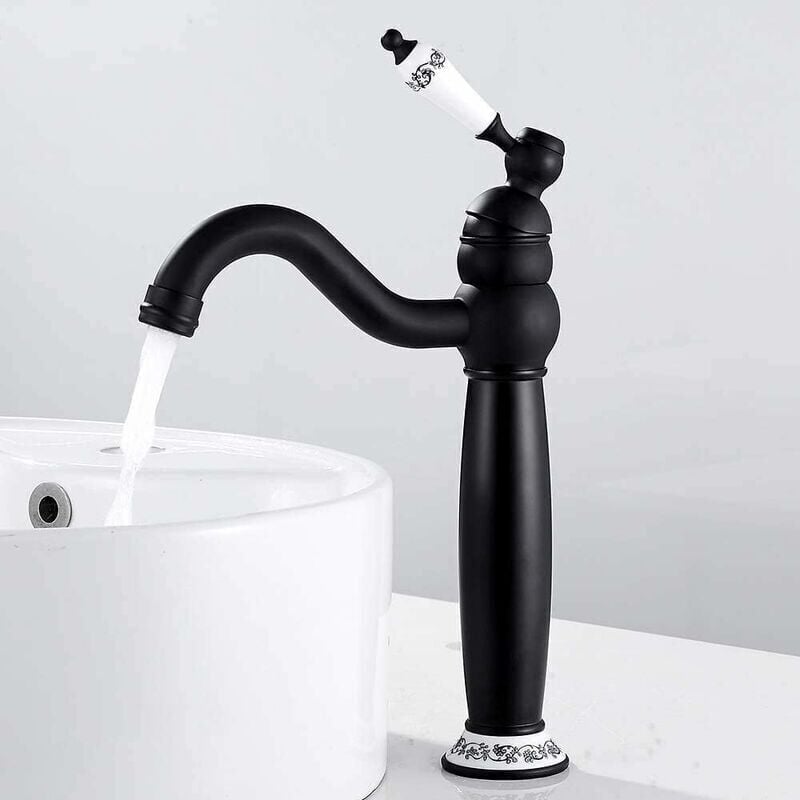 SNQ - Robinet Lavabo RéTro Noir Haut,Mitigeur Lavabo Pivotant à 360°Robinet Salle Bain,Mitigeur Salle de Bain,Laiton