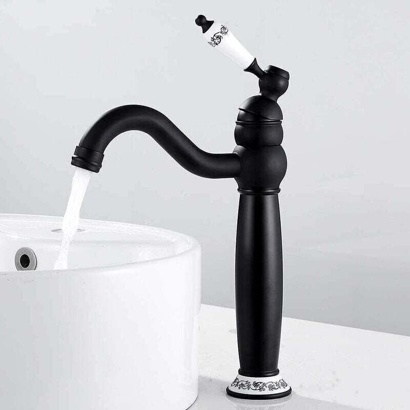 Trimec - Robinet Lavabo RéTro Noir Haut,Mitigeur Lavabo Pivotant à 360°Robinet Salle Bain,Mitigeur Salle de Bain,Laiton