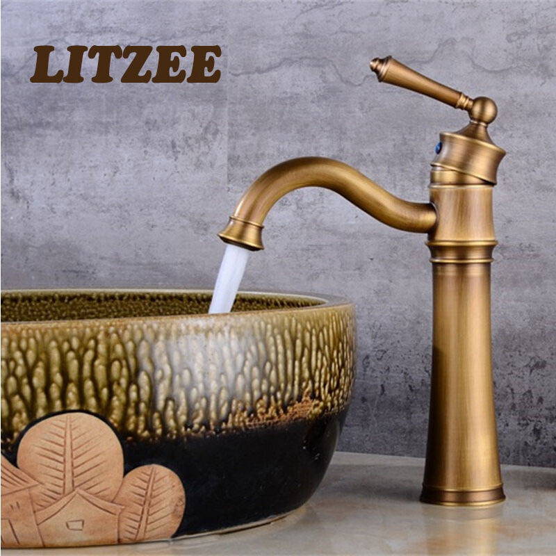 Litzee - Robinet Lavabo Rétro,Pivotant Robinet Salle de Bain, Mitigeur Lavabo en Laiton, Mitigeur Salle de Bain avec Valve en Céramique Neuve, Dorée a
