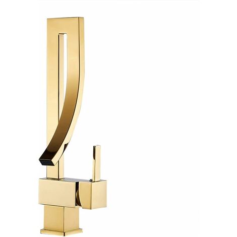 Robinet Lavabo Robinet Salle De Bain, Moderne Design Élégant Laiton Doré Mitigeur Lavabo Pivotant À 360° Eau Chaude Et Froide Disponible, Valve En Céramique