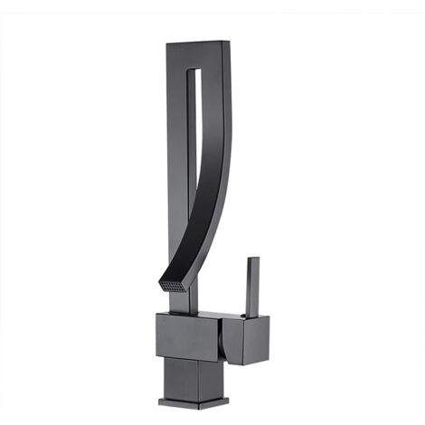 Robinet Lavabo Robinet Salle De Bain, Moderne Design Élégant Laiton Noir Mitigeur Lavabo Pivotant À 360° Eau Chaude Et Froide Disponible, Valve En Céramique