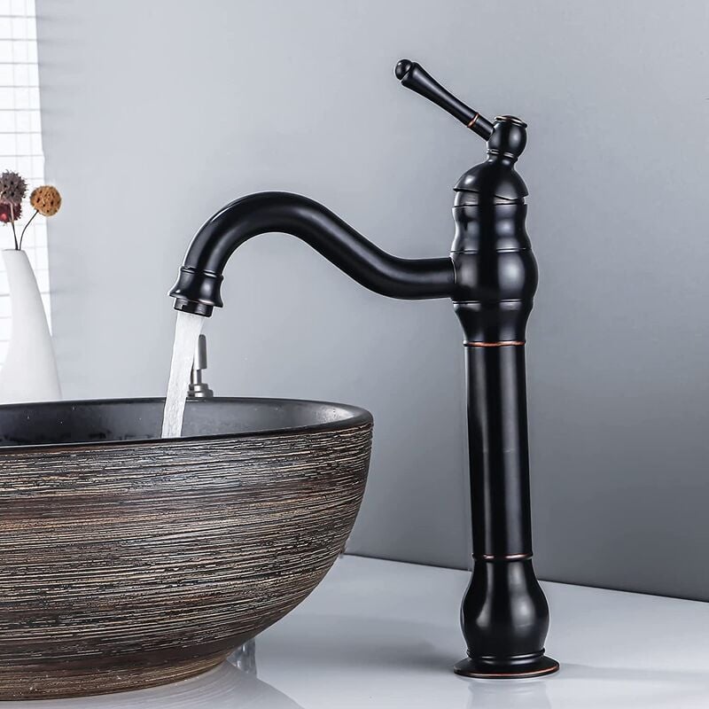Petites Ecrevisses - Robinet Lavabo Rétro Pivotant à 360° Mitigeur Monocommande Salle de Bain Bec Haut Eau Froide et Chaude Disponible Noir