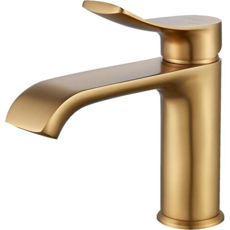 Robinet Lavabo Salle de Bain, Mitigeur Lavabo Mélangeur à Une Main, Sortie 87mm, Robinet Lave Main Adapté à Salle de Bain, WC d'Invités, Doré