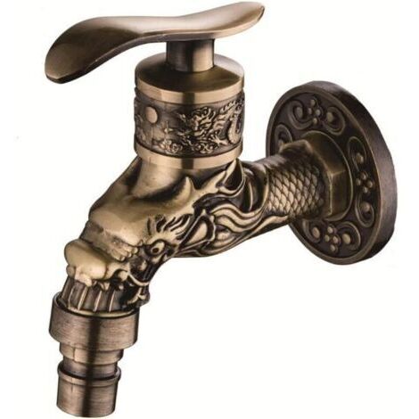 Robinet lave main, machine à laver petit robinet support mural sculpté en alliage de zinc en laiton antique Bibcock décoratif extérieur robinet de ja