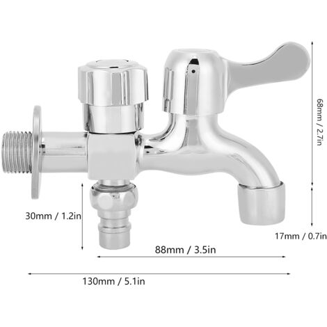 Robinet Machine à Laver Double Sortie G1/2in Argent Alloy Wall-In Électroplacage Multilayer Céramique Valve Core Décorative Cover 1/2 Entrée 2 Sorties Réduction Impuretés Robinet Mop Pool Cuisine Sall
