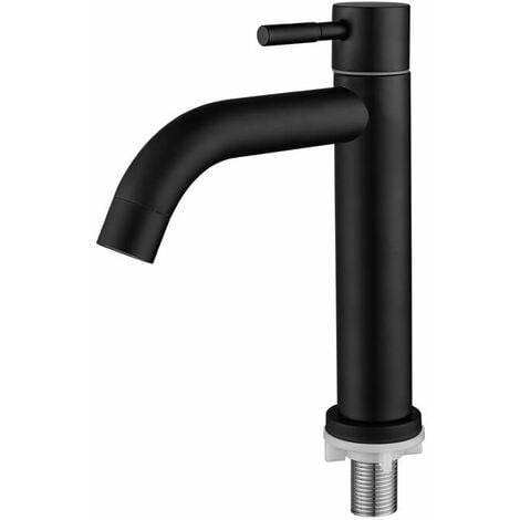 YIDOMDE Robinet Mat Bassin en Acier Inoxydable Noir Robinet d'eau Froide Unique Robinet pour la Maison Cuisine Salle Utilisation, G1 / 2in Filetage male （simple froid）