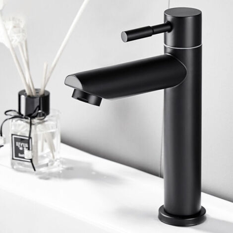 Robinet Mat Bassin en Acier Inoxydable Noir Robinet d'eau Froide Unique Robinet pour la Maison Cuisine Salle Utilisation, G1 / 2in Filetage male (simple froid)