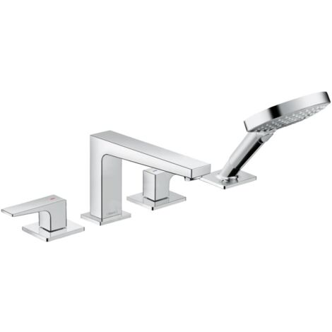 Robinet mélangeur bain douche 4 trous poignée manette HANSGROHE Metropol chromé