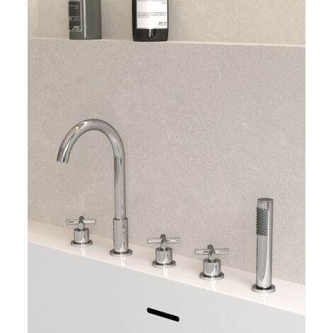 Robinet mélangeur bain-douche 5 trous sur plage chromé – Finition laiton solide – Conçu pour baignoires en îlot – Installation facile – Lookshop