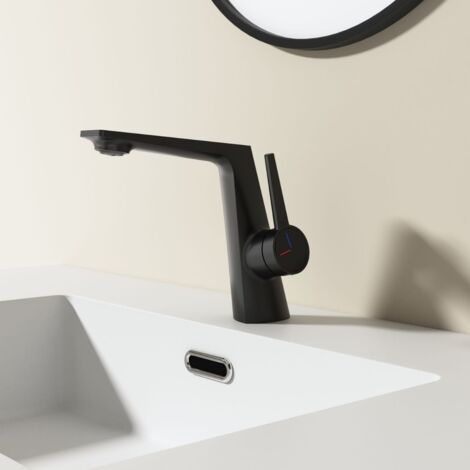 Robinet mélangeur chaud et froid avec tuyau d'eau, Noir