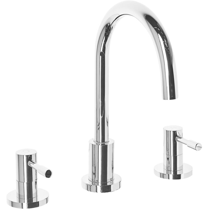 Beliani - Robinet Mélangeur 3 Trous en Laiton et Acier Inox Chromé Ajout Design au Lavabo et Accessoire Déco pour Salle de Bain Moderne