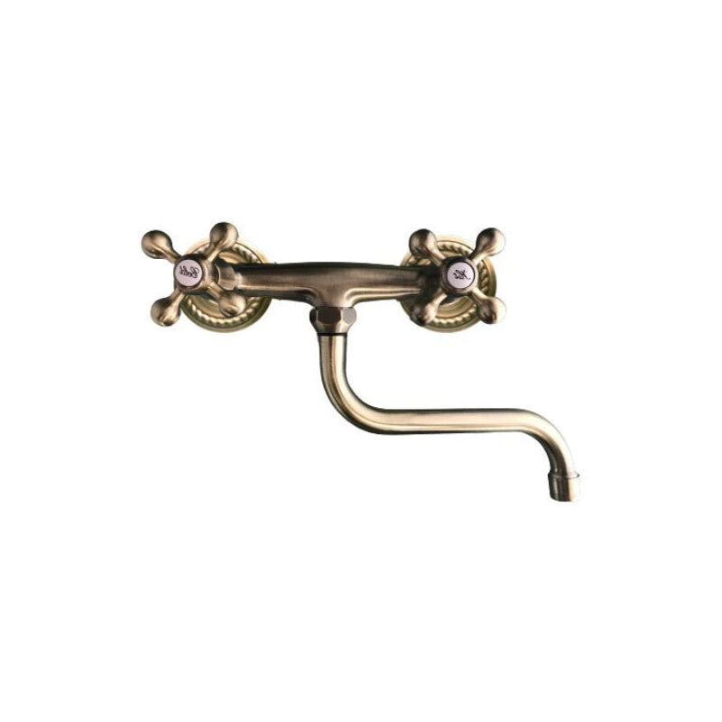 Bagnoclic - Robinet mélangeur cuisine mural bronze, vieux laiton, ancienne