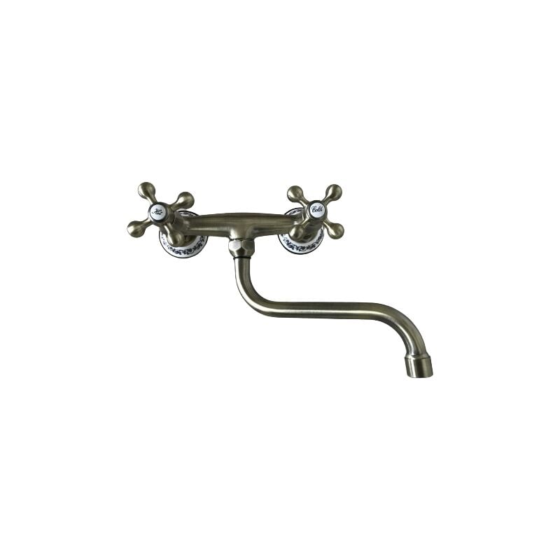 Robinet mélangeur cuisine mural bronze, vieux laiton, ancienne decorée