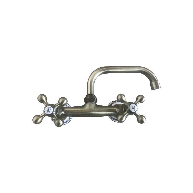 Robinet mélangeur cuisine mural bronze, vieux laiton, ancienne decorée