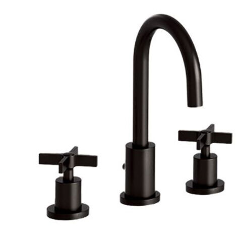 Robinet mélangeur lavabo 3 trous CROSS ROAD Blackmat avec vidage tirette laiton - Cristina Ondyna