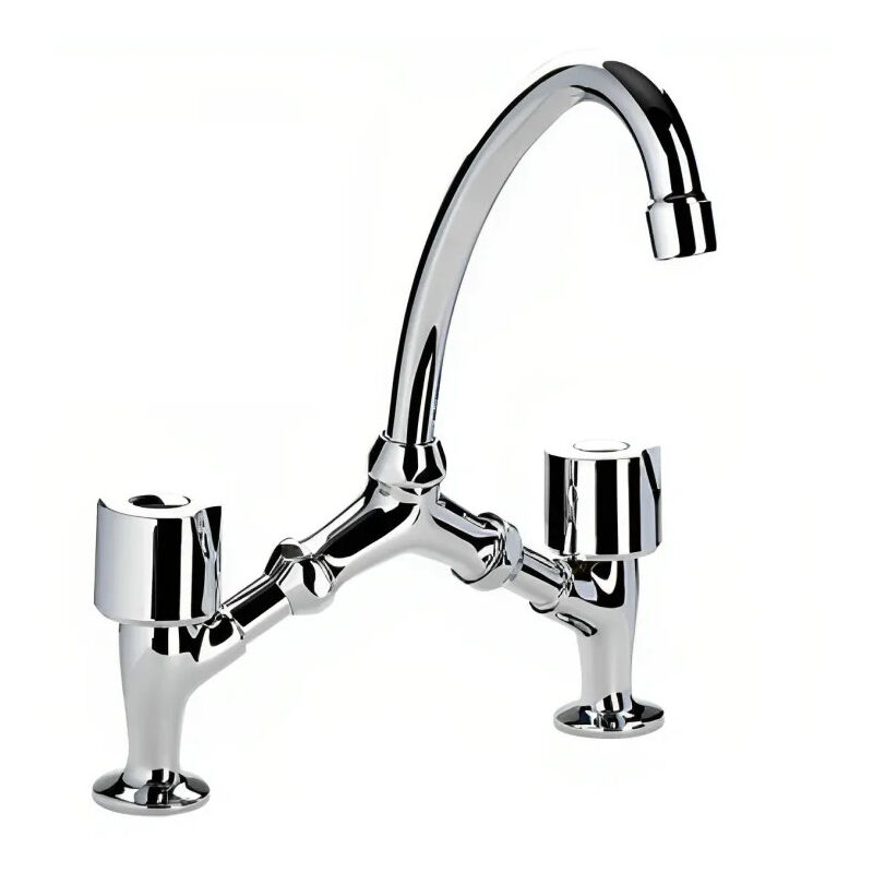 Robinet lavabo pont chromé, écartement variable, croisillons laiton, bec tube mobile