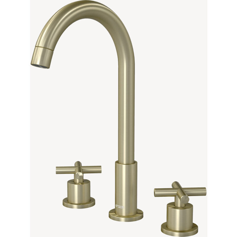 Kroos ® - Robinet mélangeur lavabo sur plage Doré brossé - Corbeau