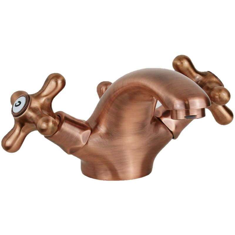 Robinet de lavabo à double levier à bec bas de couleur cuivre Paffoni Iris IRV075RM Cuivre - Iris - Vidage automatique 1"1/4