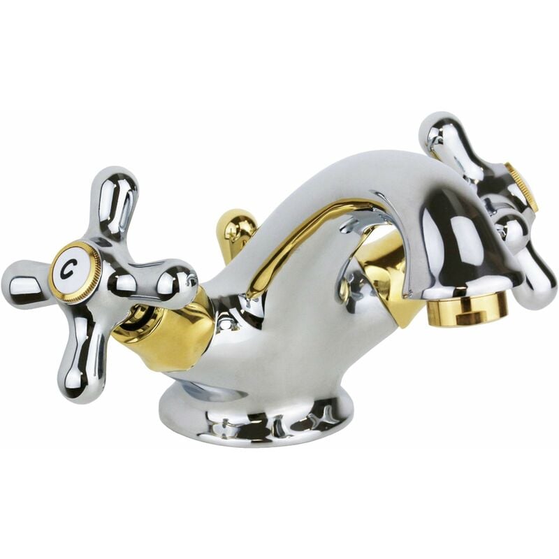 Paffoni - légant robinet à double levier pour lavabo de salle de bain de couleur chrome-or Iris IRV065CO chromè-or - Iris - Vidage automatique 1'1/4