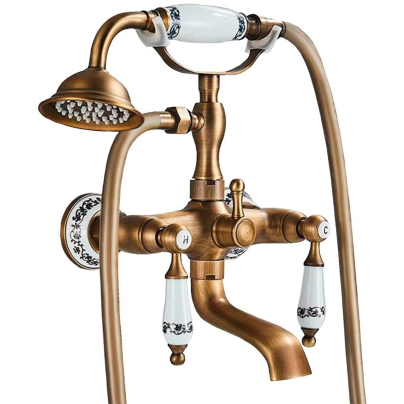 Robinet mélangeur mural rétro pour baignoire florina or ancien