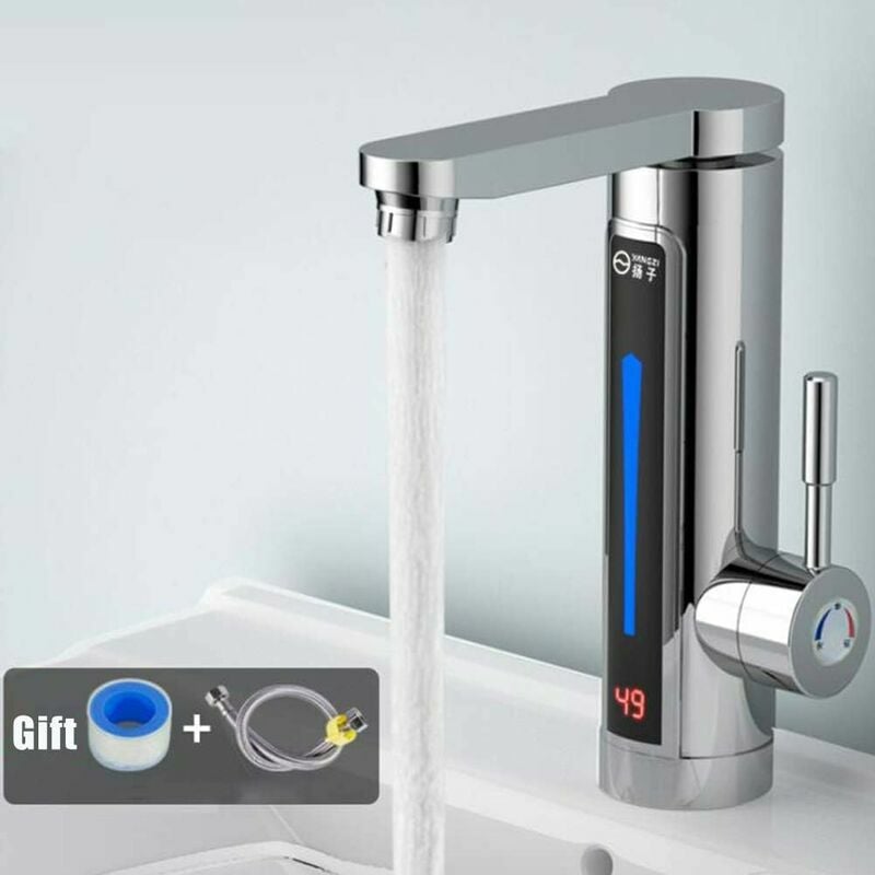 Robinet mitigeur 220V Chauffe-eau électrique instantané sans réservoir avec tube chauffant en acier inoxydable LED colorée et affichage de la