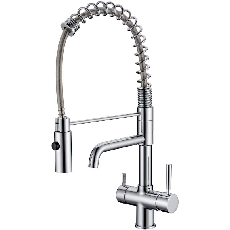 Robinet mitigeur en Inox - 3 voies flexible douchette MILANO