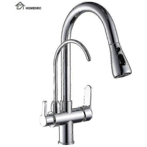 Robinet mitigeur 3 voies moderne en laiton chromé noir mat avec filtre extractible pour évier de cuisine