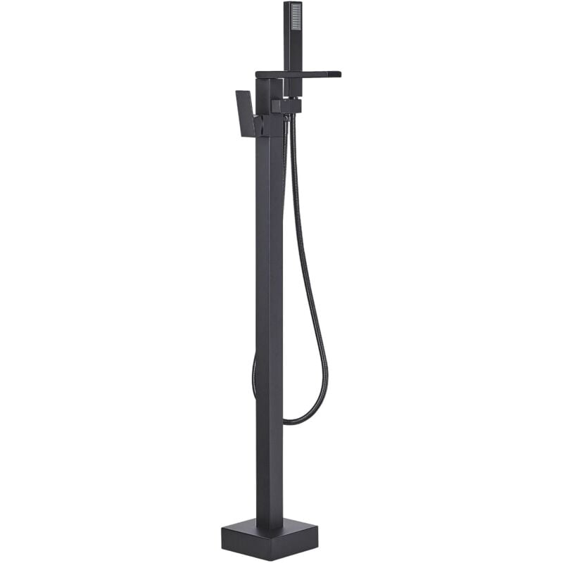 Robinet Mitigeur sur Pied Autoportant en Laiton Noir Mat et Acier Inox Style Moderne et Design Tendance Idéal comme Colonne de Baignoire Ilot Beliani