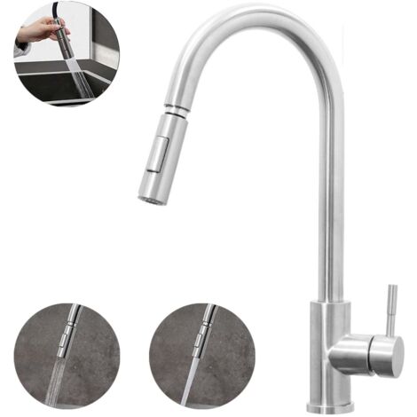 Robinet mitigeur avec douchette extensible, robinet mitigeur de lavabo en acier inoxydable, robinet extensible, pivotant à 360°