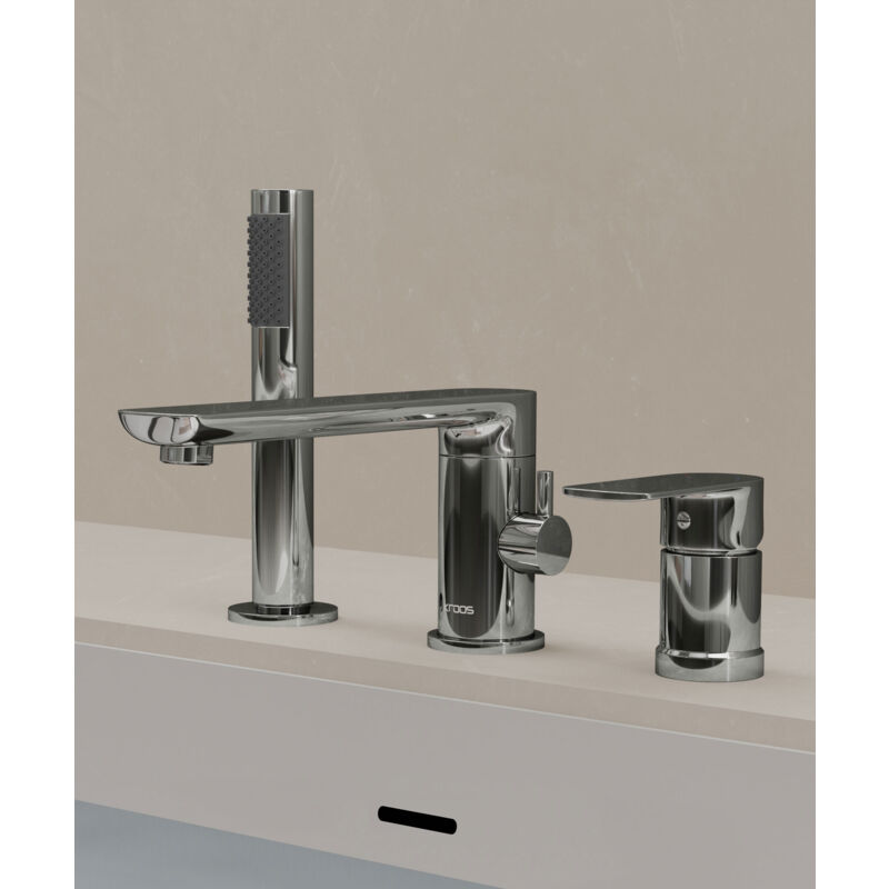 Robinet mitigeur bain-douche 3 trous sur plage Chromé - Nunki