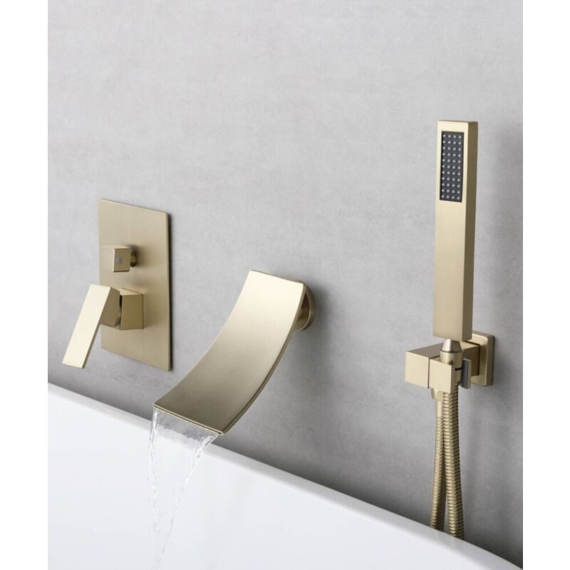 Kroos ® - Robinet mitigeur de baignoire cascade à encastrer Doré brossé - Matera