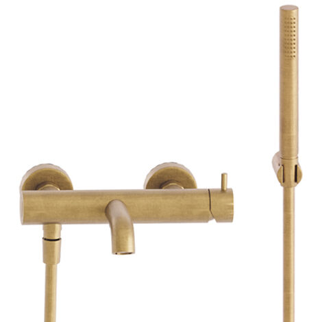 Robinet mitigeur bain douche TRIVERDE Or brossé avec flexible et support - Cristina Ondyna