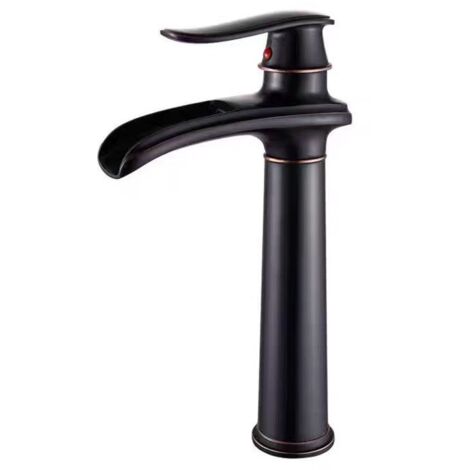Robinet mitigeur cascade pour lavabo à comptoir, eau chaude et froide, lavabo de salle de bain, robinet noir, vasque, mitigeur