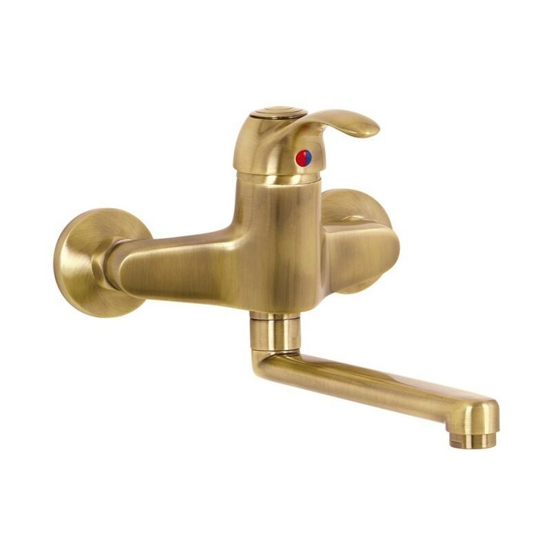 Robinet mitigeur cuisine mural bronze, vieux laiton, ancienne