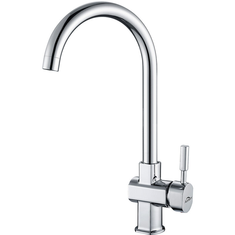 Auralum - Robinet Mitigeur Cuisine Chromé Bec Pivotant 360° Robinet de Cuisine Élégant Laiton Mousseur Démontable Mitigeur Evier Cuisine à Eau Chaude