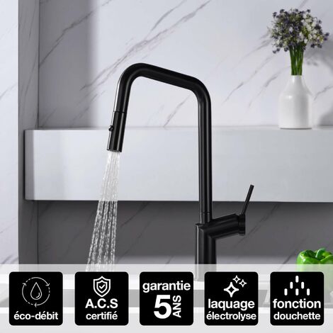 Robinet Mitigeur de Cuisine anti-calcaire avec Douche anti-calcairette Black Gun Métal IMEX BONN GCE024/BGM