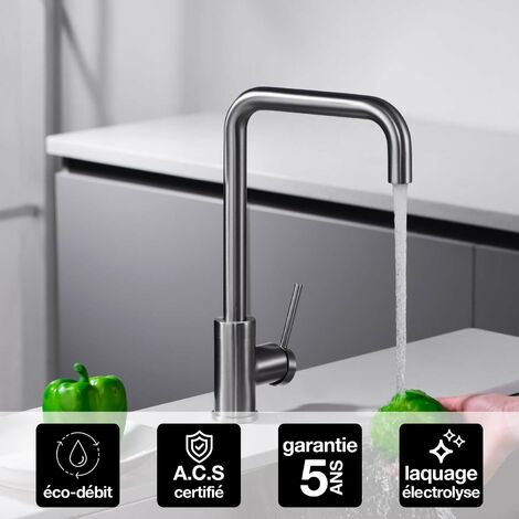 Robinet Mitigeur de Cuisine anti-calcaire avec Douche anti-calcairette Black Gun Métal IMEX LOIRA GCR004/BGM